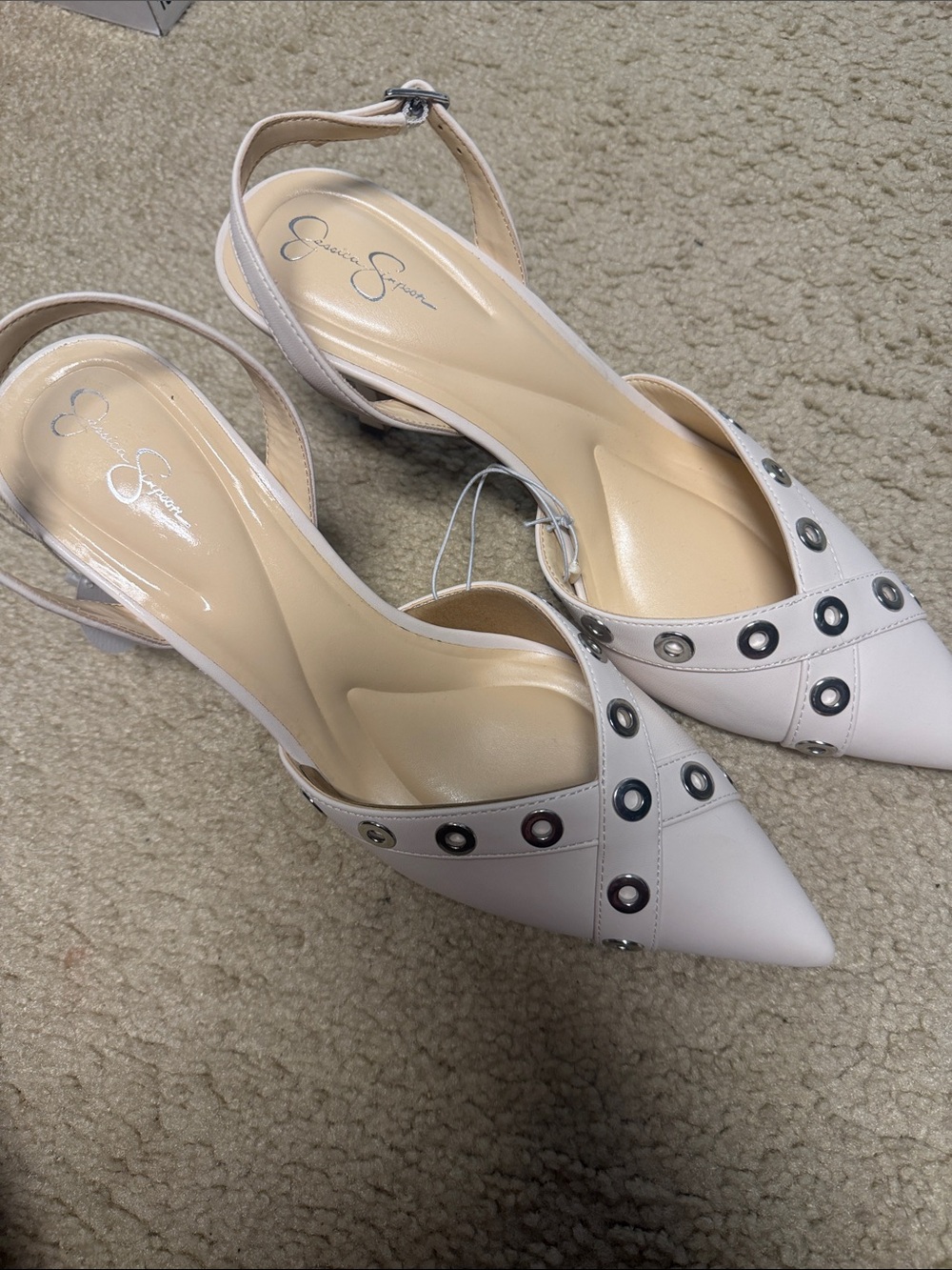 Jessica Simpson Blush Slingback Pointed Toe Pumps with Grommet Accents